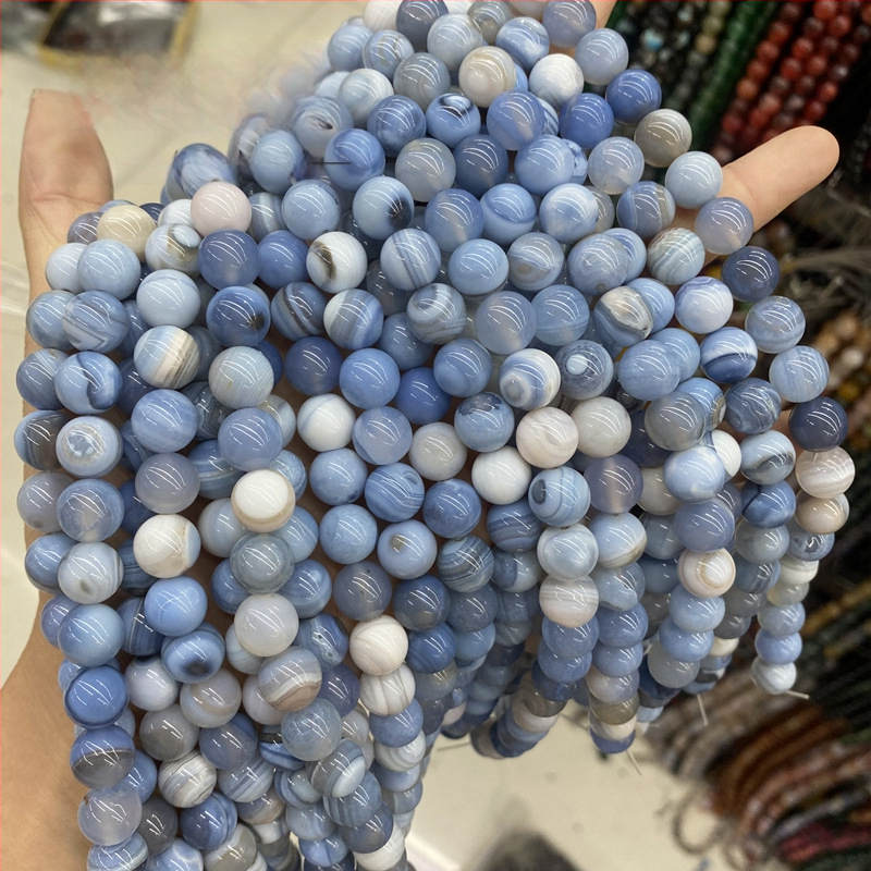 Agat kuglice za DIY nakit, plave pruge, poluproizvodi od prirodnog kamena