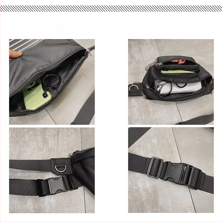 Vyrų krūtinės krepšys su juosta - gatvės stilius, nailonas, užtrauktukas, horizontalaus kvadrato forma, raidžių raštas