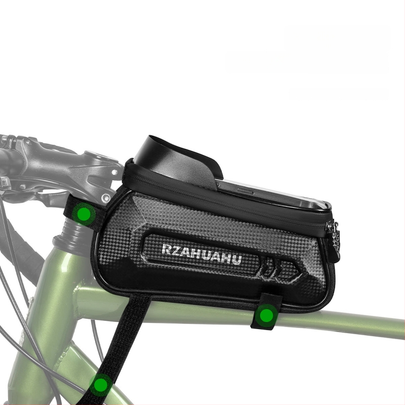 Dviratininko viršutinės vamzdelio krepšys su tvirtu korpusu – PU oda, 1,5 L talpa, modelis 30120108/072, prekės ženklas RZAHUAHU, laikymo su jutikliniu ekranu funkcija