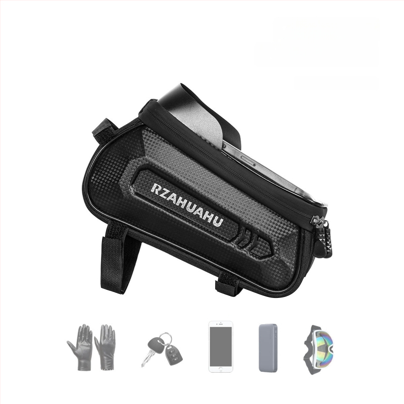Dviratininko viršutinės vamzdelio krepšys su tvirtu korpusu – PU oda, 1,5 L talpa, modelis 30120108/072, prekės ženklas RZAHUAHU, laikymo su jutikliniu ekranu funkcija