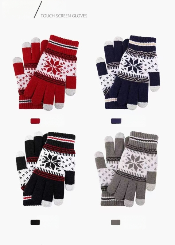 Korejos stiliaus aštuonkampio gėlių jutiklinio ekrano pirštinės, vilnos pamušalas, jacquard žieminės šiltos pirštinės vyrams ir moterims dviratininkams, ilgis 21 cm