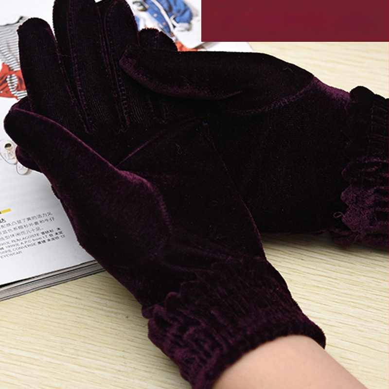 Moteriški auksinio sametio pirštinės — žiemai šiluma, tinkamos lauko fitnesui ir dviračių sportui, daugkartinio naudojimo, ilgis apie 19–20 cm