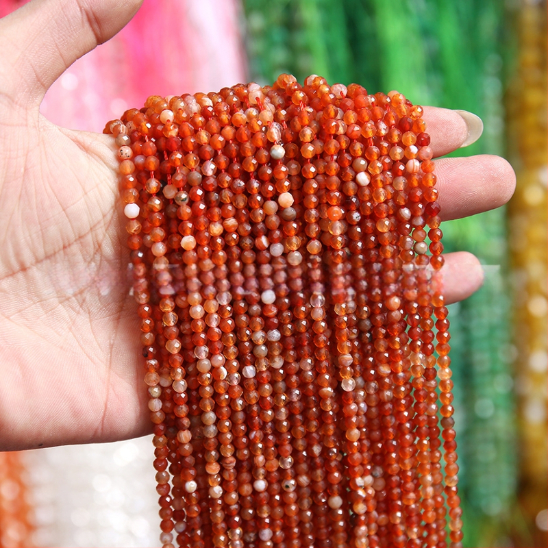 Fasetirane crvene ahat kuglice 4 mm – dijelovi za DIY prsten, nakit, male perle od crvenog ahata
