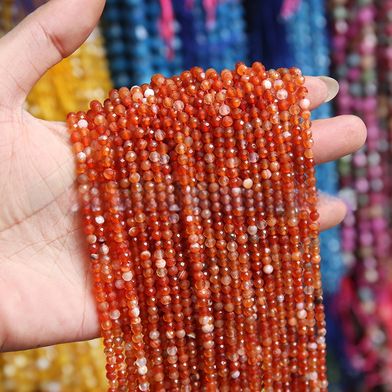 Fasetirane crvene ahat kuglice 4 mm – dijelovi za DIY prsten, nakit, male perle od crvenog ahata