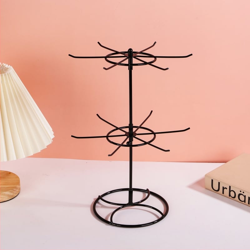 Двуетажна въртяща се метална поставка за бижута - геометричен дизайн, за гривни и обици