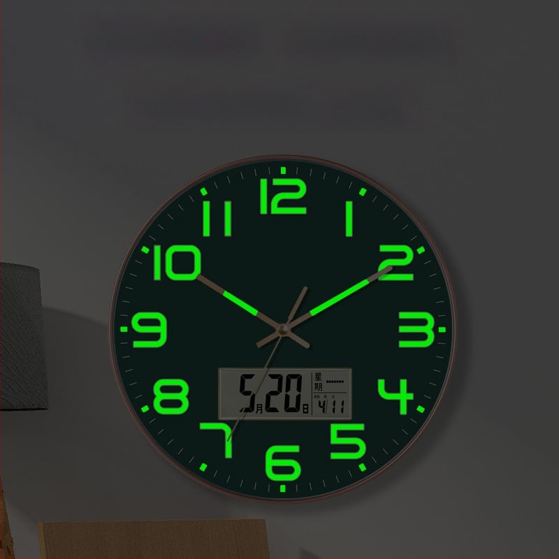 Ceas de perete luminos cu calendar perpetuu, afișaj săptămână și lună, termometru, mișcare cu sweep de secunde TS-01