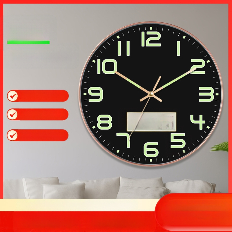 Ceas de perete luminos cu calendar perpetuu, afișaj săptămână și lună, termometru, mișcare cu sweep de secunde TS-01