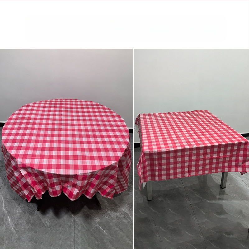 Egyszer használatos műanyag asztalterítő, kör alakú, 0,03 mm, rácsos mintázat, modern egyszerű stílus