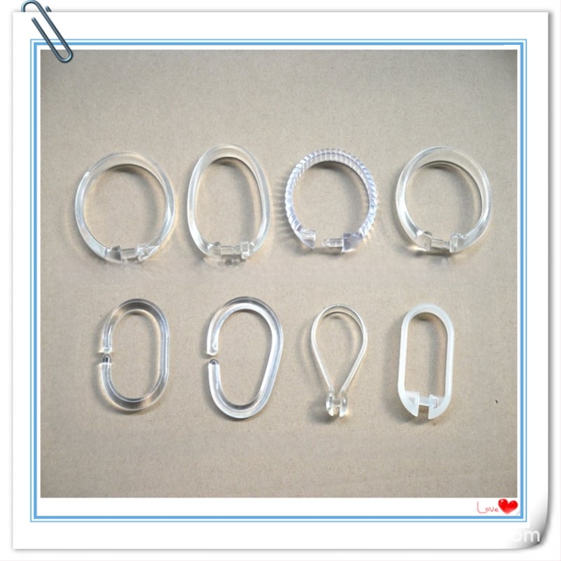 Zuhanyfüggöny akasztó, átlátszó C-alakú horog, környezetbarát műanyag anyag, PVC/PP/PE/ABS/nylon, stílus egyetlen horog, maxim terhelés 20–30 kg, márka Guotong plastic gt