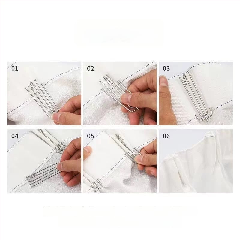 Užuolaidų kabliukų rinkinys, keturių dantų dizainas, su kabinimo žiedais ir užuolaidų klipsais, 15 vnt