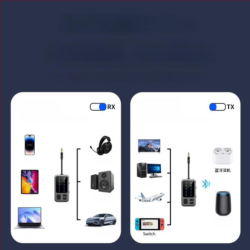 AUX Bluetooth vevő- és adóegység, modell M3, Bluetooth 5.4, AUX interfész, plug-and-play