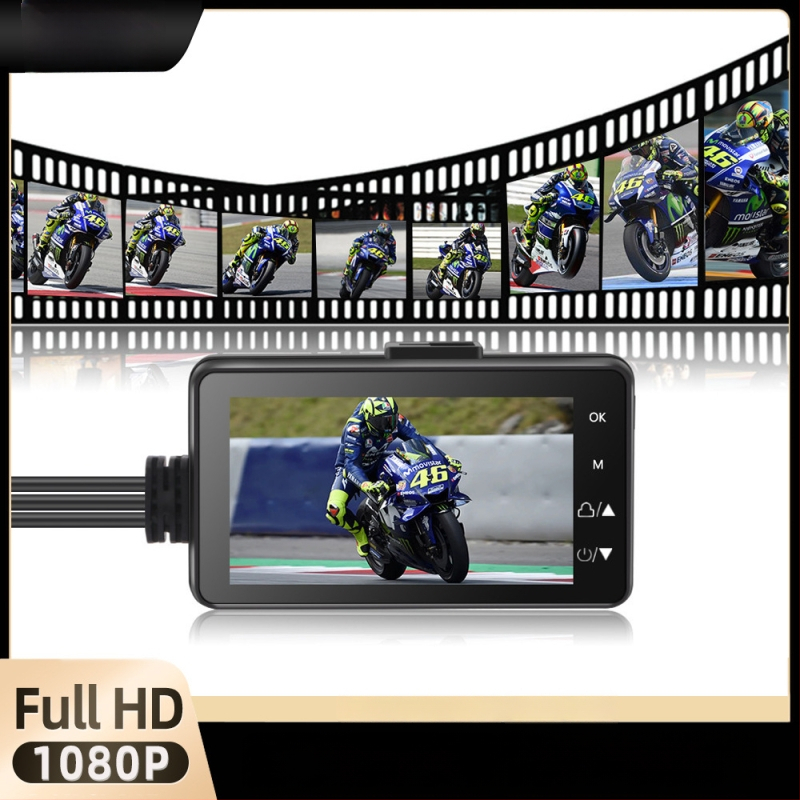 Dviratininko dviejų objektyvų dash cam priekinis ir galinis įrašas, atsparus vandeniui, 120° matymo kampas, 2,0 colių ekranas, palaiko microSD iki 128 GB