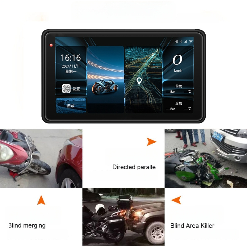 Motociklo DVR su CarPlay ir ekrano projekcija, 150° kampas, 3MP jutiklis, TF kortelė iki 128GB, prie vairo tvirtinimas, 12V