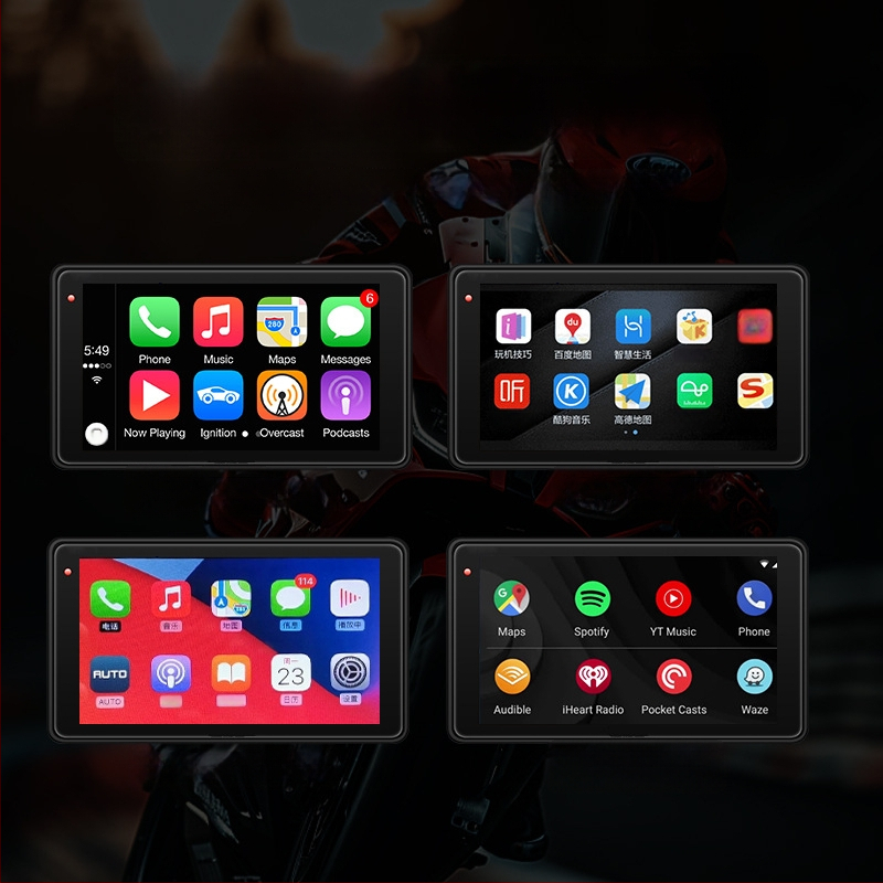 Motociklo DVR su CarPlay ir ekrano projekcija, 150° kampas, 3MP jutiklis, TF kortelė iki 128GB, prie vairo tvirtinimas, 12V