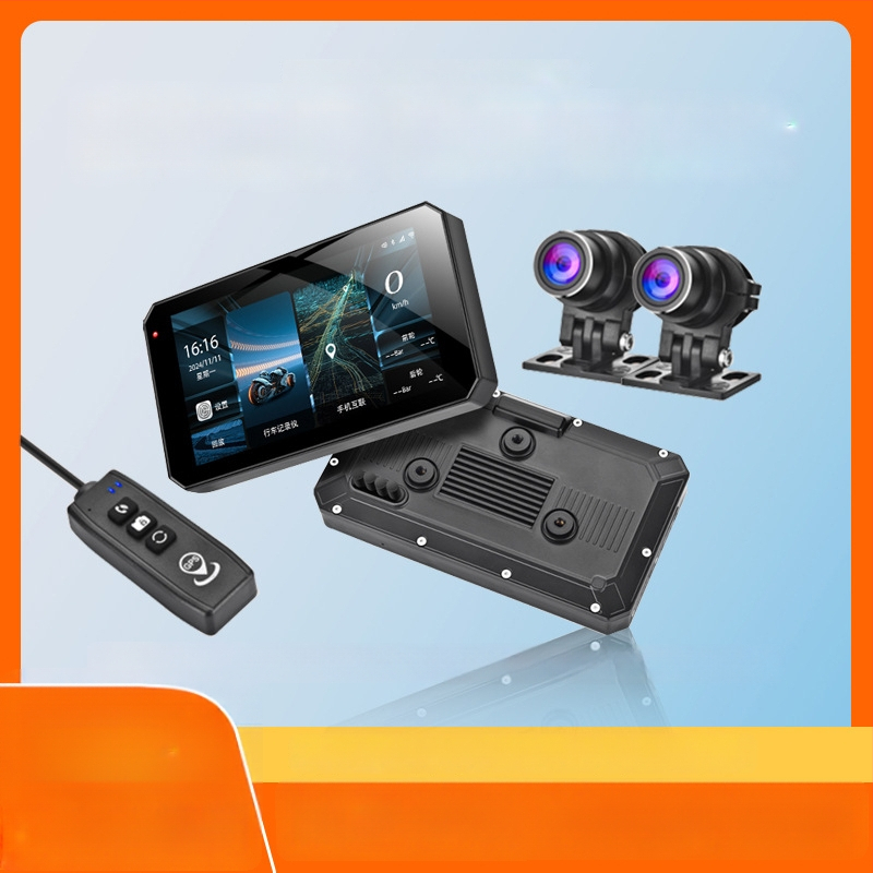 Motociklo DVR su CarPlay ir ekrano projekcija, 150° kampas, 3MP jutiklis, TF kortelė iki 128GB, prie vairo tvirtinimas, 12V