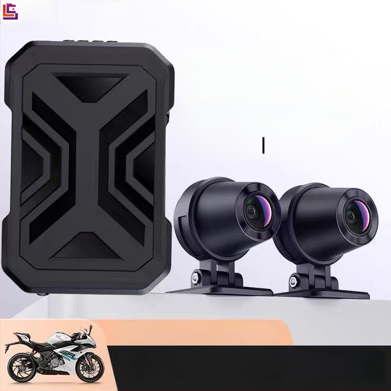 Motociklo priekinių ir galinių dash cam, 1080p dvigubas įrašas, 140° matymo kampas, palaiko microSD iki 128GB, DC 12–72V