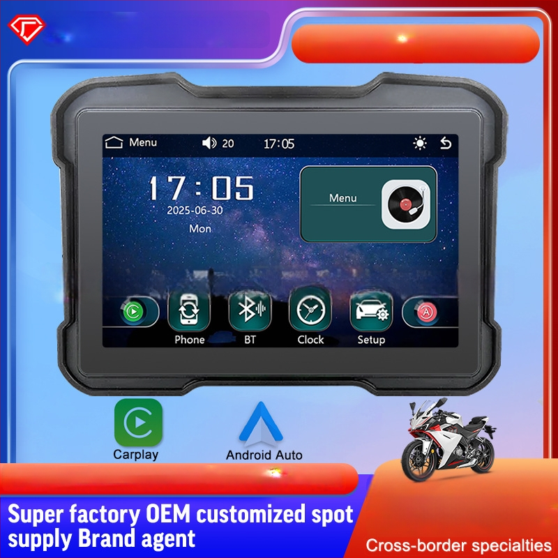 Belaidis CarPlay navigacija motociklui, IP67 atsparus vandeniui, nešiojamas ekrano, palaiko TF kortelę iki 64GB, 12V maitinimas