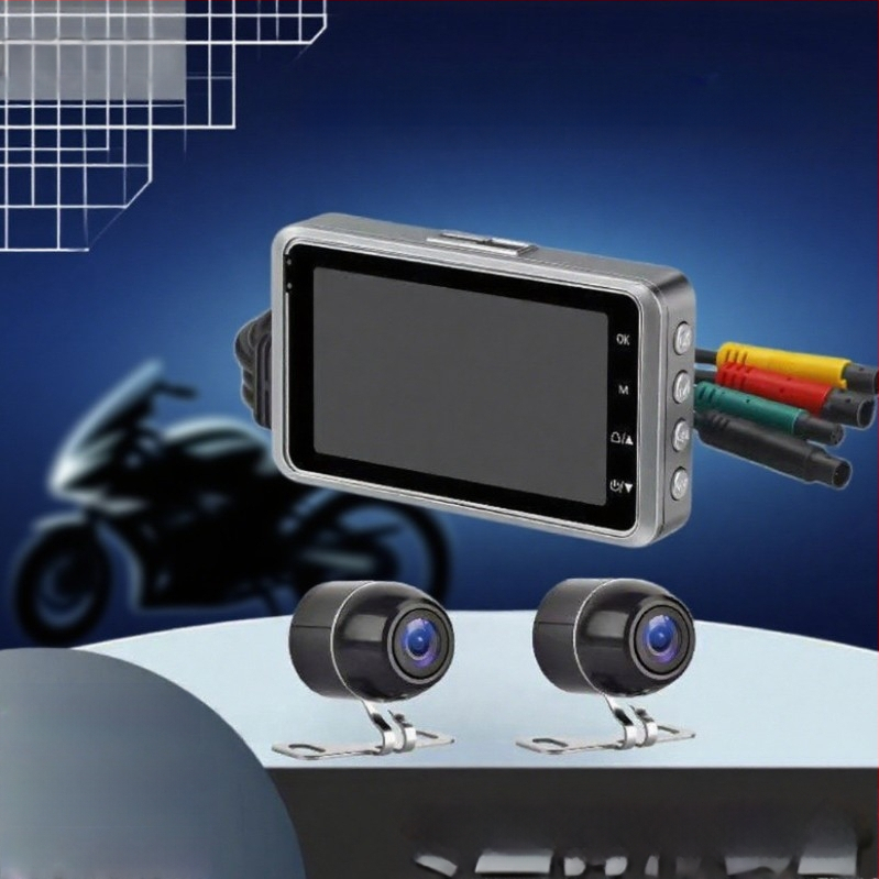 Motociklo dash kamera su priekyje ir galiniu dvigubais objektyvais, 720P HD, 140° platus kampas, palaiko TF kortelę iki 128GB, ciklinis įrašymas