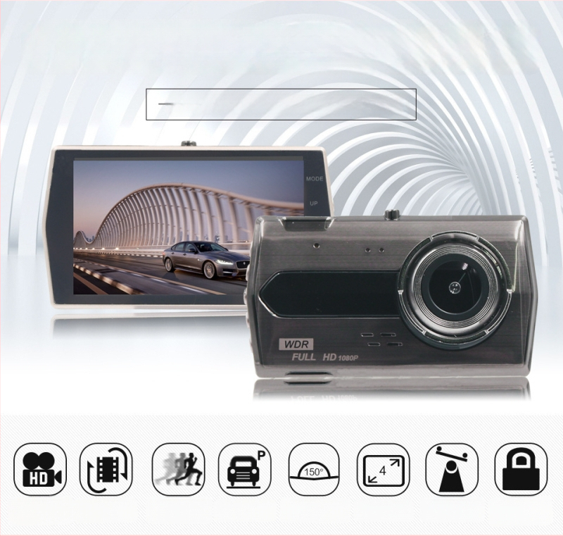 Jinglu automobilių vaizdo registratorius iš cinko lydinio, dviejų objektyvų, 1080p priekyje ir gale, 150° matymo kampas, TF kortelės palaikymas, 12V maitinimas