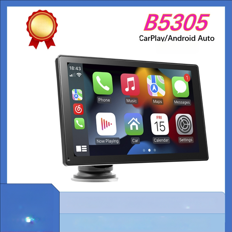 MP5 automobilių multimedijų navigacija su Bluetooth, Apple CarPlay ir Android Auto; palaiko AVI/MP4 vaizdo įrašus ir MP3/WAV garsą; MicroSD kortelės lizdas