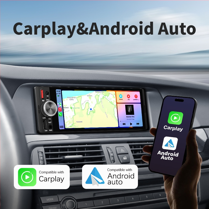 Semaitu LCD liečiamasis automobilio radijas su įmontuotu DAB, belaidžiu CarPlay ir Android Auto, super greitas įkrovimas, SD kortelės palaikymas