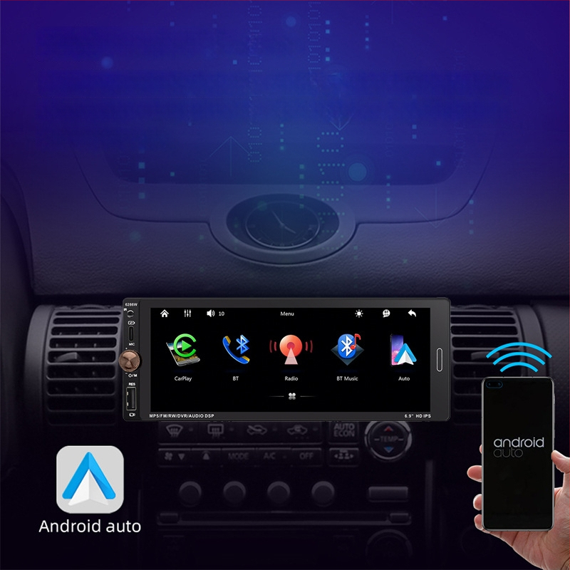 Belaidė CarPlay, Android Auto, FM radijas, Bluetooth MP5 grotuvas, 12V DC maitinimas