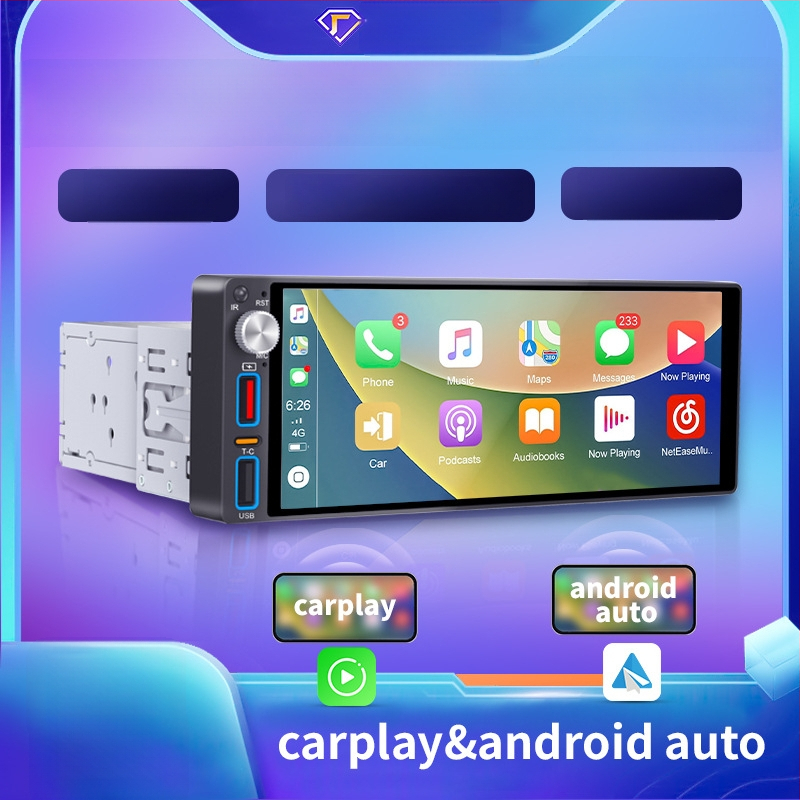 TH-68001 MP5 automobilių multimedijos įrenginys su HD galinio vaizdo vaizdu, CarPlay ir Android Auto, USB greito įkrovimo, SD kortelės palaikymas, 1 metų garantija