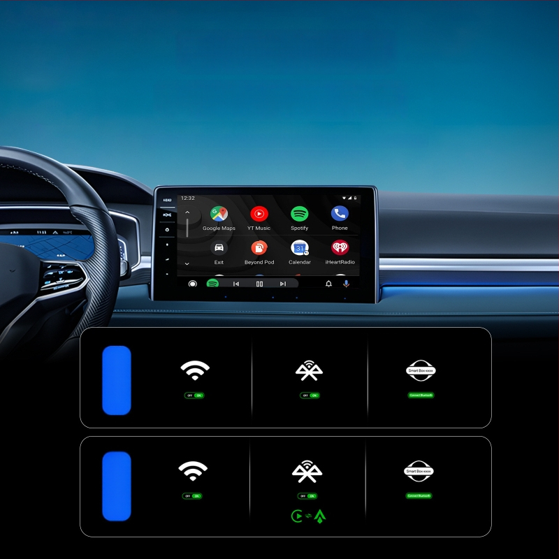 Lanchuang LC967B CarPlay belaidis adapteris – 2-in-1 jungtis iš laidinio į belaidį CarPlay, aviacijos klasės aliuminio lydinys + 6H grūdintas stiklas, 40 g, suderinamas su CarPlay automobiliais