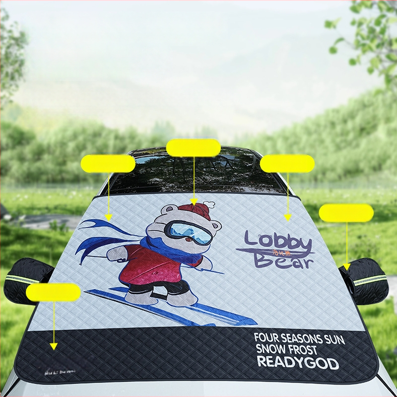 Protecție pentru zăpadă a mașinii și parbrizul frontal – stil gros, universal, din compozit de folie de aluminiu, montaj încorporat