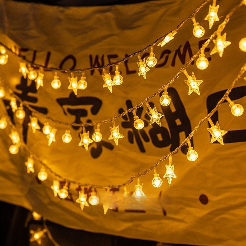 Csillagos dekoratív fényfüzér, 110V, IP43, réz ház, LED chip: Wutong Bird