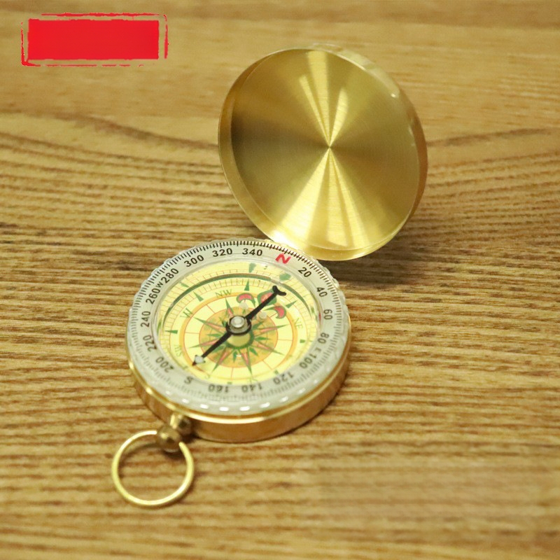 Houjia stman G50 Tiszta réz Zsebóra-stílusú iránytű, fedéllel, kültéri, többfunkciós, világító