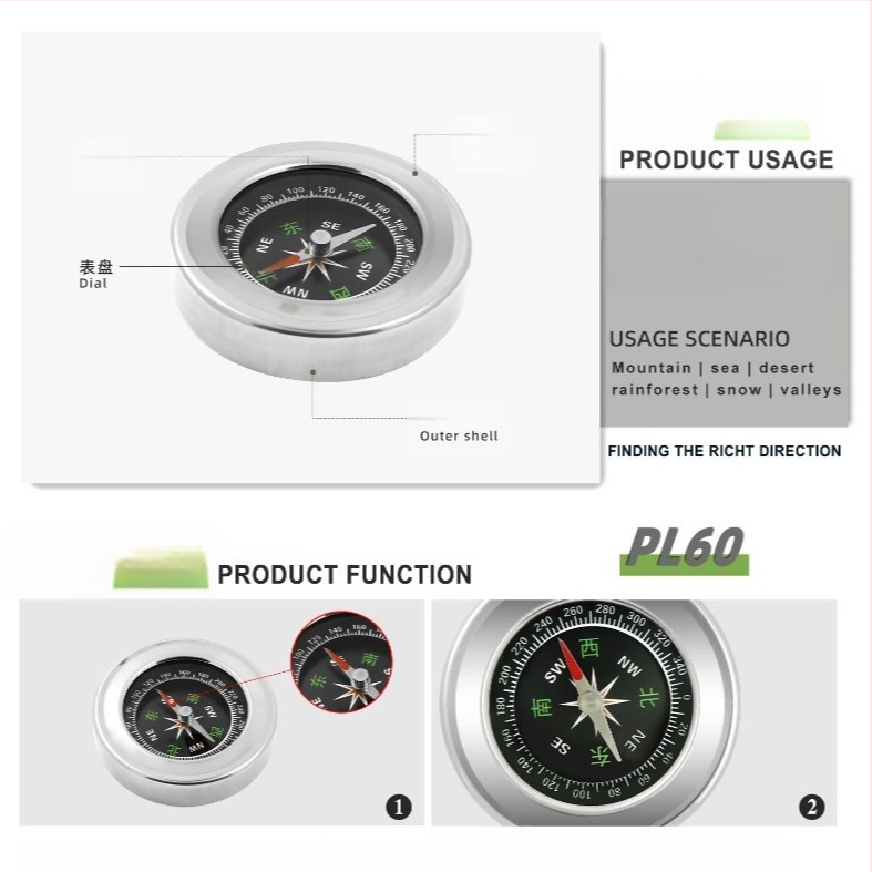 Iránytű - rozsdamentes acél, hordozható, kültéri használat | Márka: Record Work