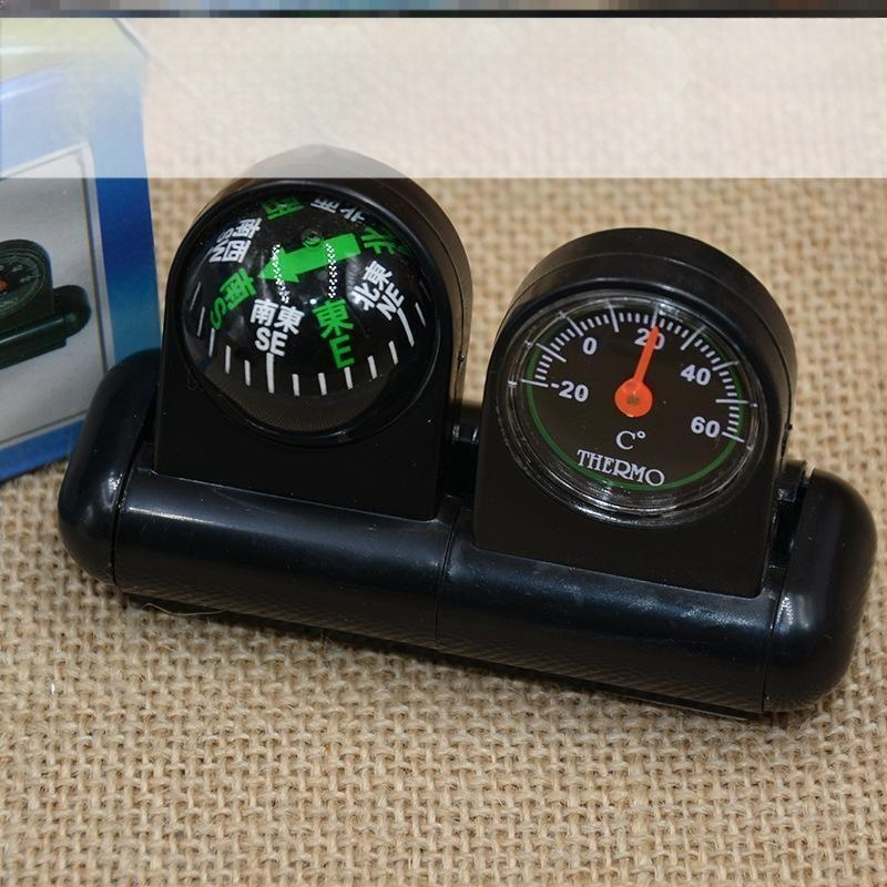 Вътрешен автомобилен термометър и компас, 2-в-1, метална конструкция