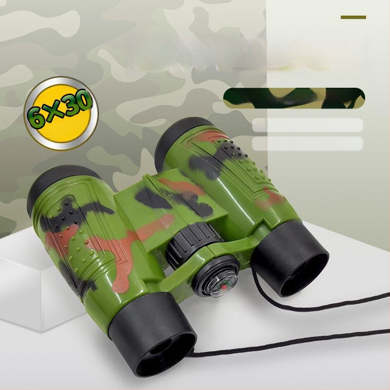 Детски камуфлажни бинокли за игра с компас – 6x30, пластмасова конструкция, за деца 4–6 години, развиват координацията ръка-око