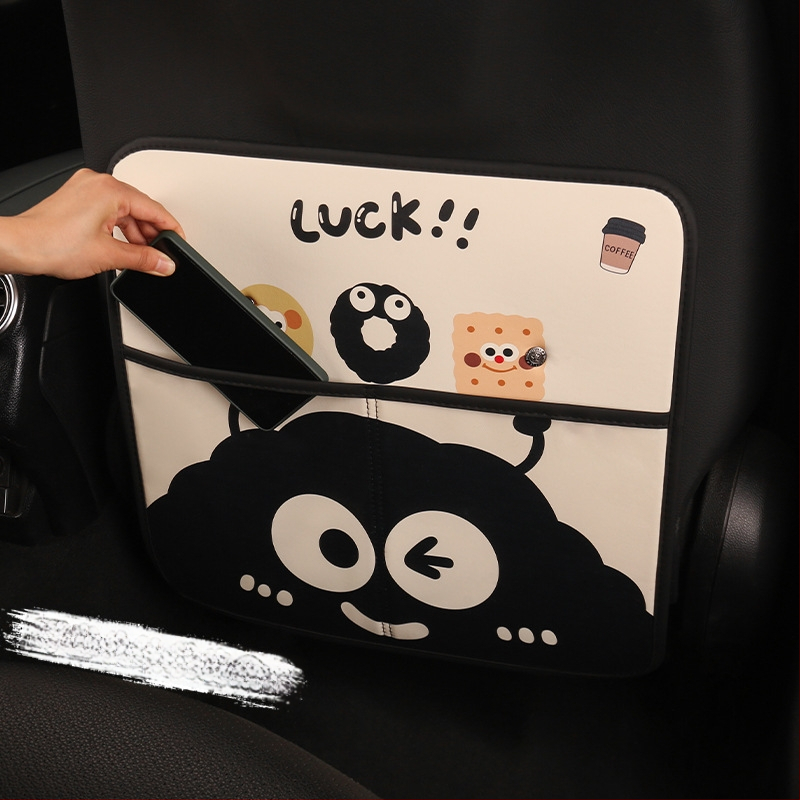 Προστατευτικό για την πλάτη του πίσω καθίσματος αυτοκινήτου με θήκη αποθήκευσης, παιδικό καρτούν μοτίβο μπρικέτες άνθρακα, επίπεδη σχεδίαση, γέμισμα σφουγγάρι, κατάλληλο για όλες τις εποχές