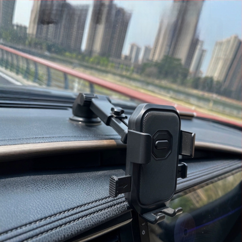 Autótelefon-tartó teleszkópos automata zármechanizmussal, központi konzolhoz tartó és vákuumos rögzítés a szélvédőhöz (7.5W)