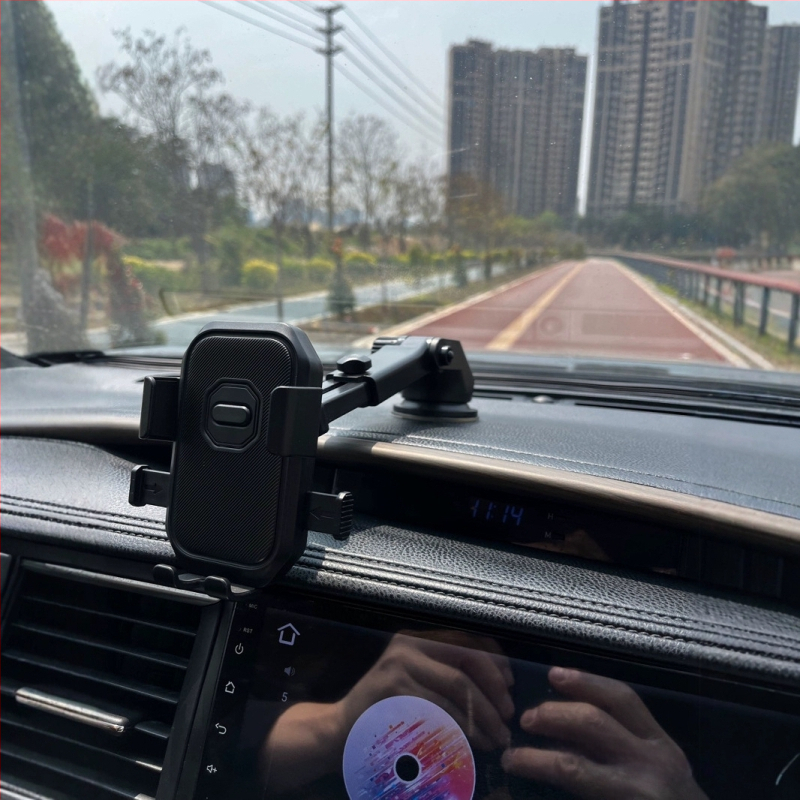 Autótelefon-tartó teleszkópos automata zármechanizmussal, központi konzolhoz tartó és vákuumos rögzítés a szélvédőhöz (7.5W)