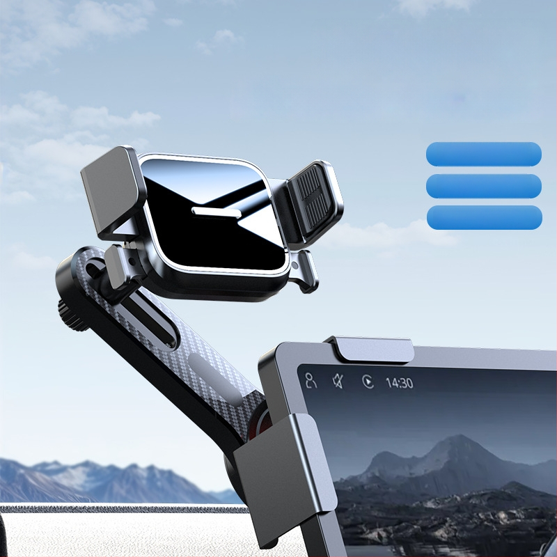 Autótelefon-tartó – alumíniumötvözet alap, automatikus zárás, univerzális középkonzol-kijelző kompatibilitás, kattintásos szerelés