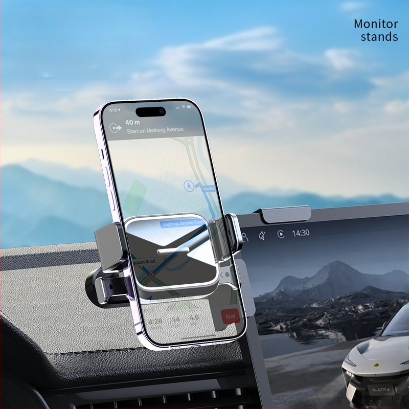 Autótelefon-tartó – alumíniumötvözet alap, automatikus zárás, univerzális középkonzol-kijelző kompatibilitás, kattintásos szerelés