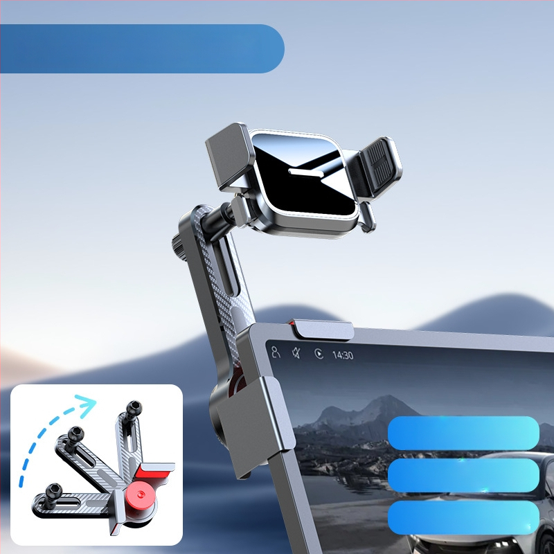 Autótelefon-tartó – alumíniumötvözet alap, automatikus zárás, univerzális középkonzol-kijelző kompatibilitás, kattintásos szerelés