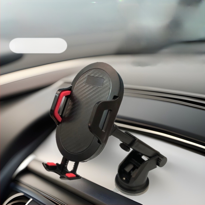 Teleszkópos autós telefontartó vákuumos rögzítéssel és automatikus zárással, illeszkedik az első üveghez, karbonszálas középkonzol felülettel