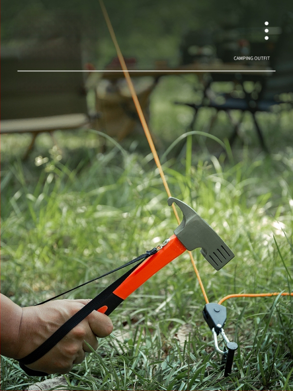 Buye Többfunkciós kempingkalapács szögkihúzóval, biztonsági kalapáccsal és fa nyéllel