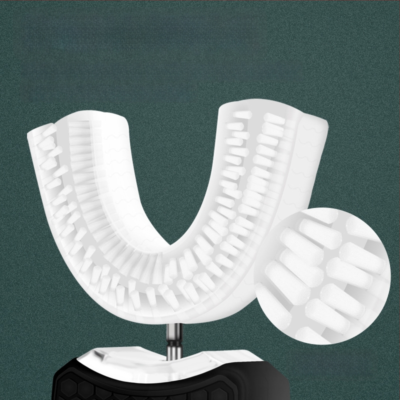 Szonikus U-alakú elektromos fogkefe Dupont sörtékkel, kék fényű fertőtlenítés, vezeték nélküli töltőállvány