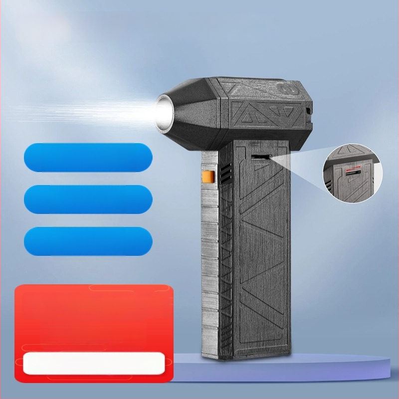 Rankinis Jet Turbo ventiliatorius su brushless varikliu, integruota 2000–4000mAh baterija, USB įkrovimas, 3 srauto greičiai, triukšmas 45–50 dB