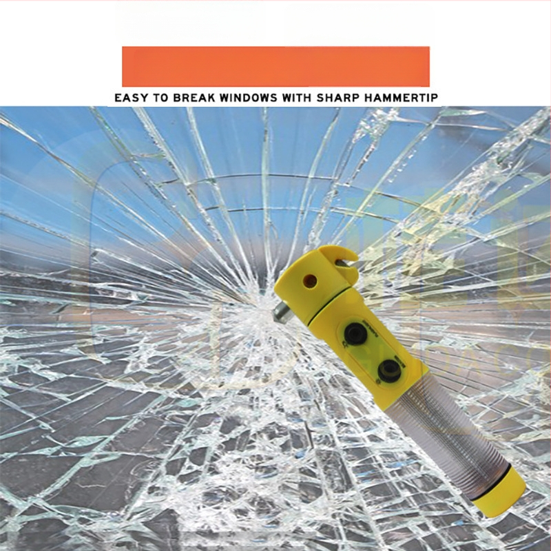 Σφυρί ασφαλείας αυτοκινήτου με φακό, 4-σε-1 εργαλείο έκτακτης ανάγκης: διάτρηση παραθύρων, ABS πλαστικό, 155 g, προσαρμοσμένο λογότυπο