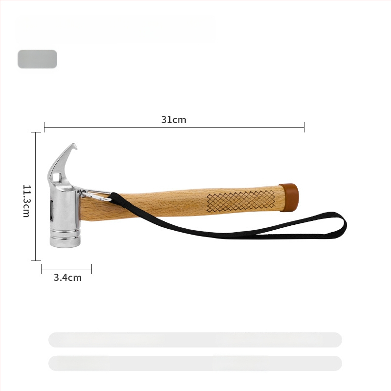 Kültéri többfunkciós acélkalapács, fából készült nyéllel, kempinghez és sátrakhoz, beépített szegkihúzóval