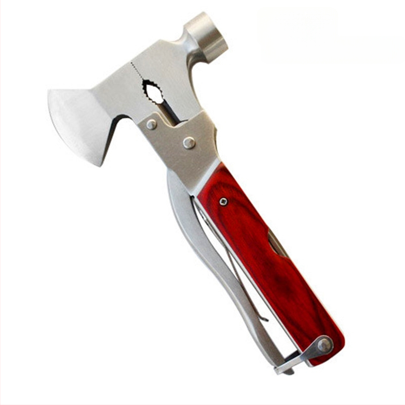 Kinzan naglinamasis plaktukas, nerūdijančio plieno galva, medinė rankena, nešiojamas daugiafunkcinis įrankis, Life Hammer serija, skirtas savisaugai ir elektros darbams