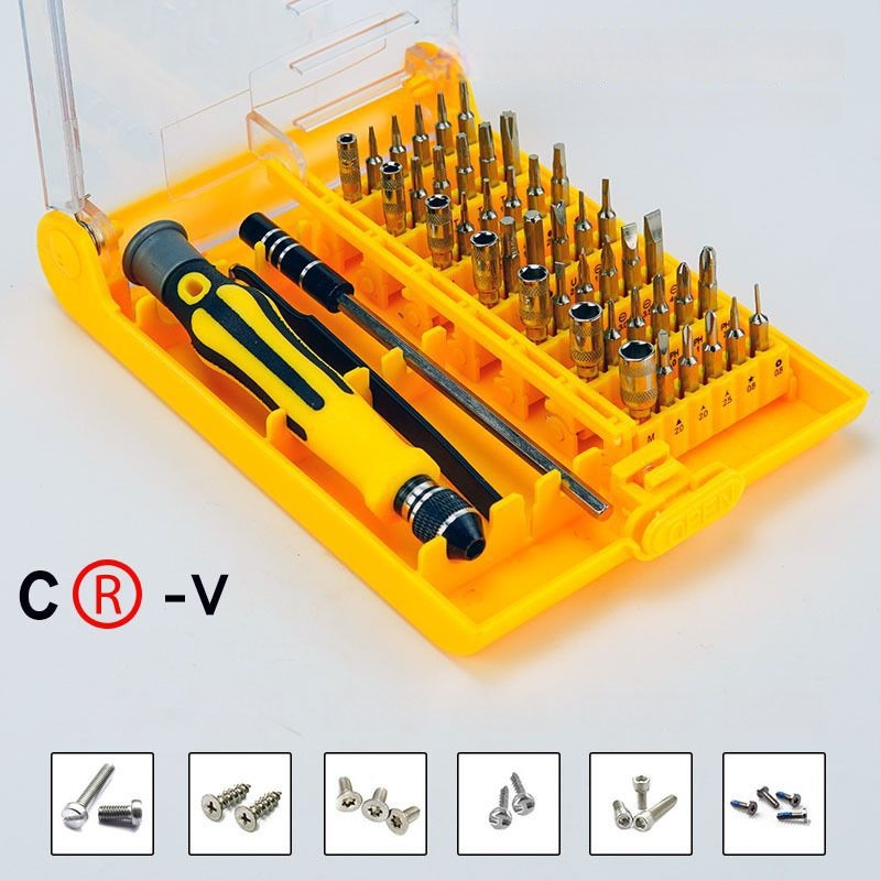 Daugiakryptinis atsuktuvų rinkinys, 46 dalys, modelis 6089A, magnetinis, izoliuotas, chromo-vanadžio plienas