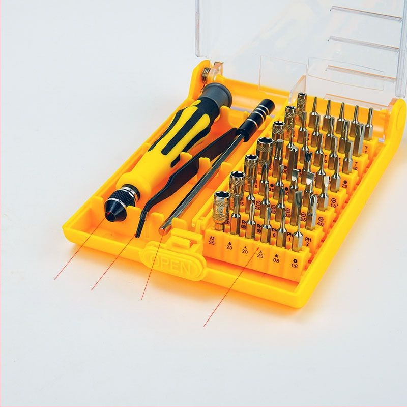 Daugiakryptinis atsuktuvų rinkinys, 46 dalys, modelis 6089A, magnetinis, izoliuotas, chromo-vanadžio plienas