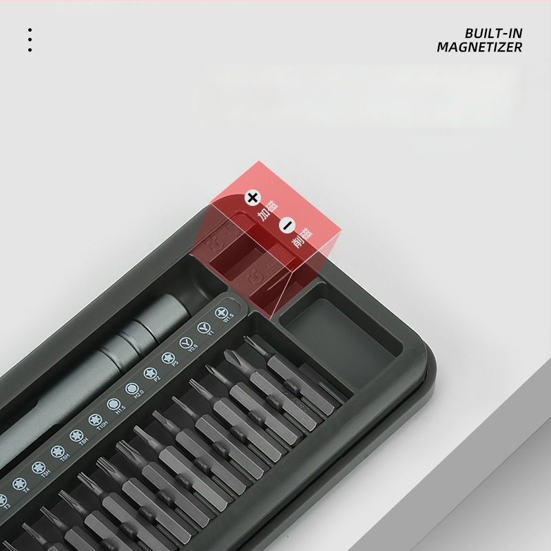 Daugiapakopinis įrankių rinkinys kompiuterių, akinių ir išmaniųjų telefonų remontui – 26 dalys, 4 mm antgaliai, magnetinis, S2 įrankių plienas, be izoliacijos